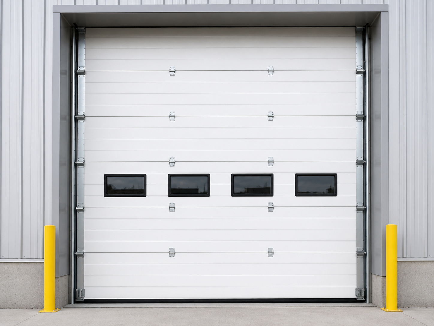 Puerta seccional industrial CHI Modelo 3240 tipo Ribbed Steel fabricada en acero galvanizado, diseñada para almacenes, centros de distribución y aplicaciones industriales de alto tráfico.